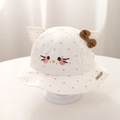 Dettaglio cappello bimba con orecchie di gatto, pois e fiocco su tessuto cotone - 46cm(5-15 mesi) / Marrone