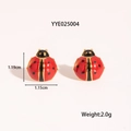 Close-up of red ladybug stud earrings with gold plating and specific dimensions - Ladybug Shape Stud Earrings (YYE025004)