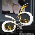 Modern ceramic abstract figure 6 decor set with white glaze and gold plating finish - Smooth Sailing Six-Six - White Gold Set