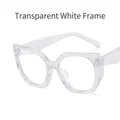 Chic cat eye glasses with transparent large square frames and clear lenses for women - Transparent White White Lens