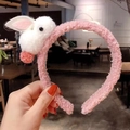 Pink plush headband featuring a cute 3D white stuffed rabbit with soft pink ears - Rabbit Headband / White
