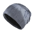 Grijsblauwe gebreide muts met distressed-look en zilveren glitters streetwear stijl - L(58-60cm) / Denim Blauw