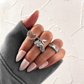 Anelli vintage in argento stile hip hop con incisioni di cuore, drago e farfalla - Argento Vintage Set Anelli Kraken Farfalla Cuore 3 Pezzi / Argento Antico
