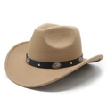 Classic khaki western cowboy felt hat with vintage silver conchos and black leather band - M(56-59CM) / Camel