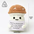 Handmade crochet positive mushroom doll with brown cap and white inspirational card - X Mushroom P Card