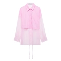 Roze shirt met lange mouwen, organza-stiksels, reverskraag en trekkoord in de taille - XS / Roze