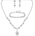 Silver bridal jewelry set with sparkling rhinestones, necklace, bracelet and earrings - 16#