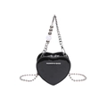 Mini black heart-shaped lacquer bag with silver chain strap and pearl handle detail - Black