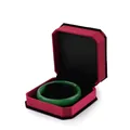 Octagonal red velvet jewelry box with a vibrant green jade bangle bracelet inside - Bracelet Box / Bordeaux With Black Interior