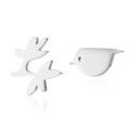 Polished silver bird and leaf asymmetrical stud earrings with a minimalist nature-inspired design - 139 Steel Color