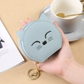Light blue faux leather cartoon cat coin purse with gold chain and embroidery detail - Blue