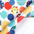 Fluorescent birthday gift wrapping paper roll with colorful balloon patterns and grid lines - Lively Balloons / 43cm*3m