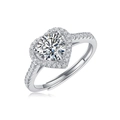 925 Sterling Silver Heart Moissanite Ring with Halo Setting and Adjustable Band - R12864 Heart-Shaped Moissanite Style / 1 Carat / 6.5mm