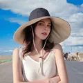 Chapeau de soleil réversible 15cm noir et beige avec mentonnière réglable - Taille Unique(Réglable) / Noir
