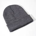 Detailed texture of charcoal grey knitted beanie hat with high-quality warm acrylic fiber - Medium Heather Grey
