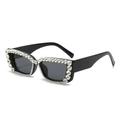 Rectangle sunglasses with black frames and full white rhinestones and dark lenses - Black Frame Black Grey Lens
