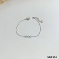 Silver stainless steel thin chain bracelet with three pear-cut clear zircon stones - Silver White Rhinestone Style (SBP456)