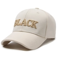Beige baseball cap with golden BLACK embroidery and textured cotton canvas fabric - Adjustable / Light Beige
