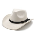 Beige wool felt western cowboy hat with curved brim and gold metal buckle band - M (56-59cm) / Off-white Suede