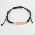 Handmade black woven cord bracelet with rose gold hollow heart curved metal plate - Rose Gold (MP639)