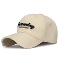 Distressed beige baseball cap with Becoming SWORDSMAN embroidery and vintage frayed edges - Light Beige