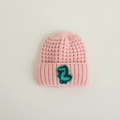 Pink knit infant beanie featuring a cute green dinosaur patch for winter warmth - 44-48cm(8M-2Y) / Pink Animal Collection