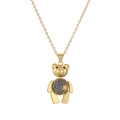 Golden bear necklace with blue pavé crystals and movable limbs on a thin chain - Blue
