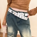 Détails de ceinture blanche en cuir punk avec œillets argentés et rivets métalliques - 56# Rivet argenté à œillets denses blanc