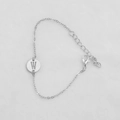 Silver thin chain bracelet with a round pendant featuring an engraved letter W - Silver W