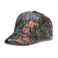Close-up of golden thread floral embroidery and lace texture on this baseball cap - One Size (56-60cm Adjustable) / Gold Red Floral Black Base (A)
