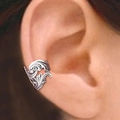 Vintage silver leaf cuff earring with retro hollow pattern, clip-on design for non-pierced ears - White Gold