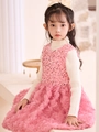 Abito rosa con paillettes per bambina con gonna floreale 3D e maglione bianco - 120cm / Rosa Rosa