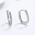 Elegant S925 silver U-shaped hoop earrings with sparkling channel-set zircon stones - Small/15*10.6mm / Silver (Small)