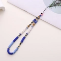 Blue beaded phone lanyard with LOVE letters clay disks and evil eye charm detail - K800 Evil Eye + Blue Soft Clay