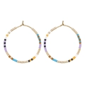 Bohemian colorful seed bead hoop earrings for women with multi-color beads in gold finish - Colorful Gradient (MI-E210082B)