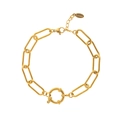 Detailed close-up of golden stainless steel rectangle link chain with lobster clasp - Rectangular Link Style