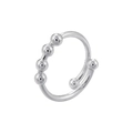 Dettaglio dell'anello aperto in argento lucido con perline metalliche e finitura intrecciata - Stile Decorativo con Perline / Argento