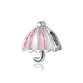 Pink and silver umbrella-shaped charm bead in alloy for DIY jewelry and necklaces - Pink Umbrella