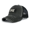 Casquette baseball en coton délavé vintage avec broderie TIME en noir et gris - Taille Unique Réglable / Noir