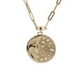 Collana dorata con ciondolo a mezzaluna e sole, zirconi cubici e catena a maglia rettangolare - Medaglione Rotondo di Viso di Luna Dorata