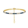Elegant gold-plated S925 silver bracelet with blue and white cubic zirconia stones - Machine-made Tennis Chain 3mm Blue And White Electroplated 14k Gold Approx. 5.2g.