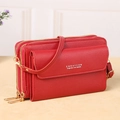 Bolso bandolera rojo para móvil en cuero texturizado con doble cremallera dorada y correa - Rojo