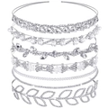 6-piece silver crystal and pearl bridal headband set with floral and leaf designs - 6-Piece Set Silver