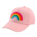 Rosa Mädchen-Baseballkappe mit buntem Regenbogen-Chenille-Patch auf Baumwolltwill - Regenbogen - Rosa