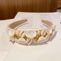 Baroque beige headband with natural shells and pearls on a vintage book backdrop - Style G (Beige Natural Shell)