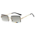 Frameless rectangle sunglasses with gradient grey lenses and golden metal C-hinge arms - Gold Frame Gradient Dark Green Lens C13