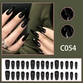 Glossy black long coffin press-on nails set with minimalist ballet style design - Long Coffin Nails (C054) / Glossy Black (Glue Style)