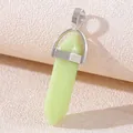 Light green hexagonal crystal bullet pendant with a silver clasp for necklaces - Luminous Grass Green