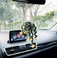Handmade crochet car hanging plant with green leaves and yellow flowers for rearview mirror - White Basket + S-Leaves + Small Yellow Flowers