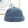 Bonnet docker en denim délavé bleu foncé avec design vintage classique sans bord à six pans - Réglable / Bleu marine